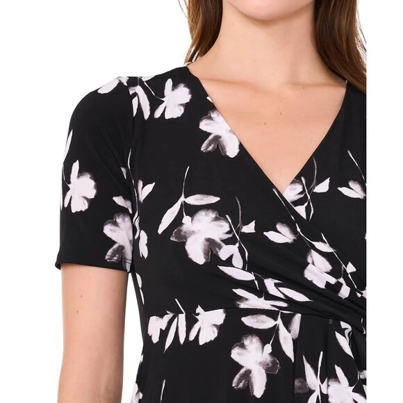 MSK Petite Floral Print Surplice Midi Dress Black White Size PXL - Picture 4 of 5